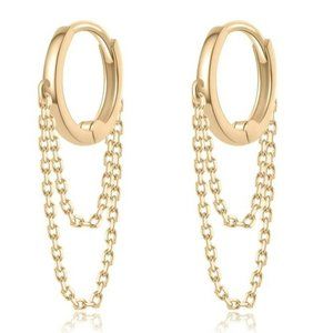 14K Solid Gold Double Chain hoop hinged earring